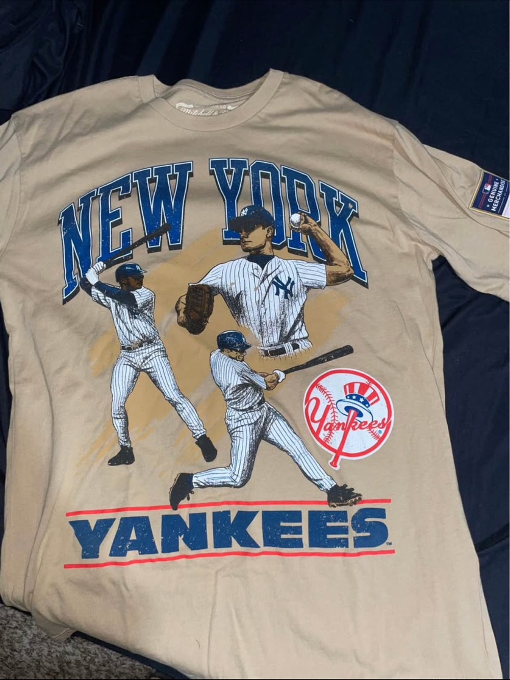 Mitchell & Ness Tan and Navy Genuine Merchandise Patch Tee